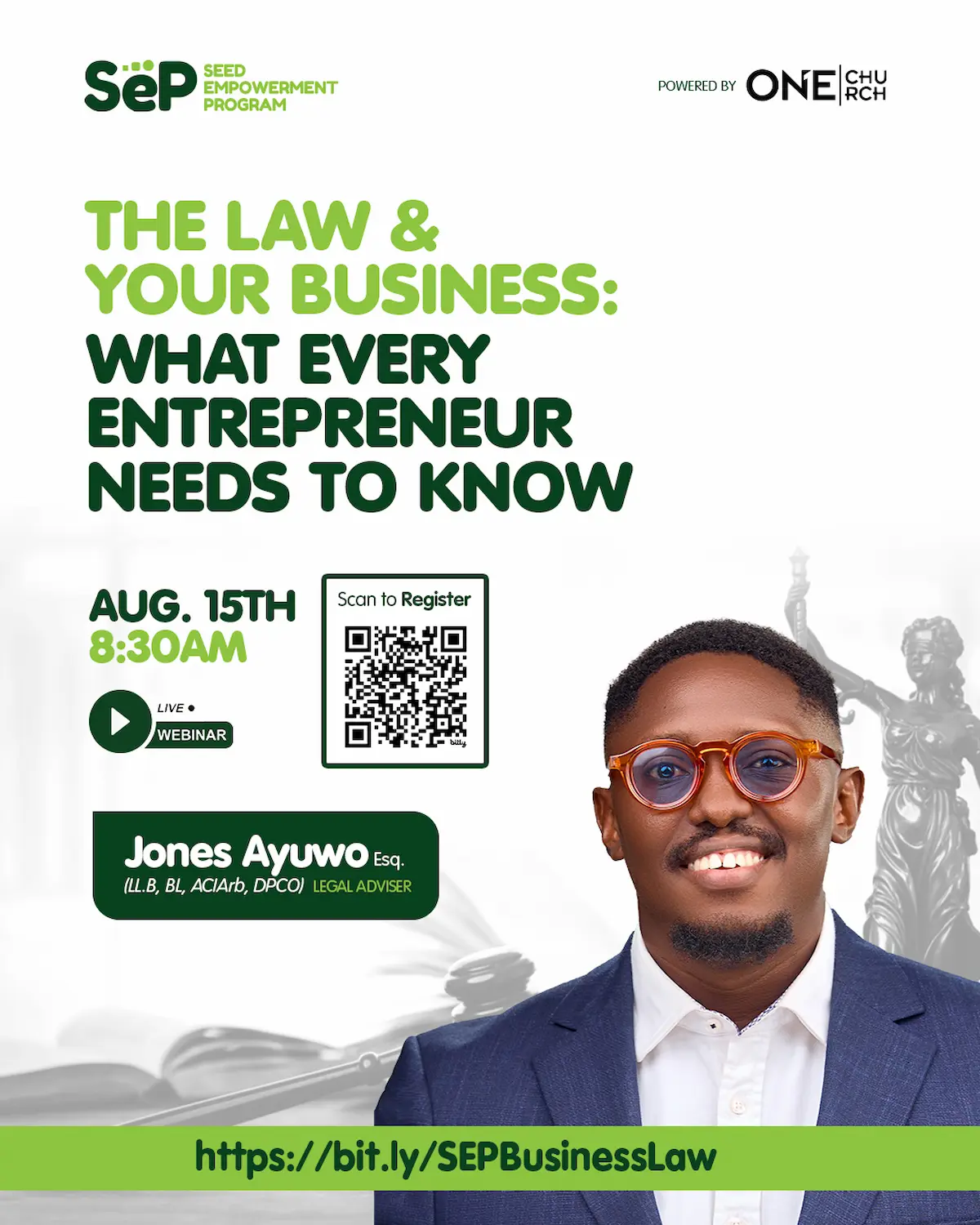The Law and Your Business - August 15 webinar flyer